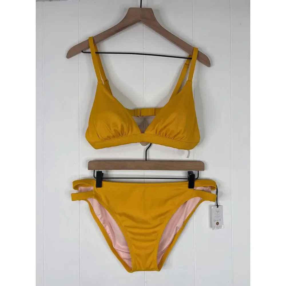 NWT Shade & Shore Yellow Ribbed Bikini 2 Piece Swimsuit XL 16/18